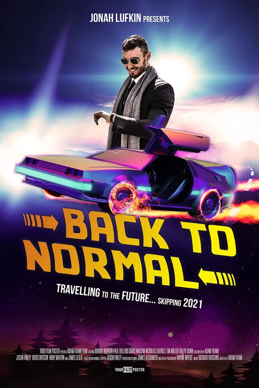 Back To The Future inspired customizable movie poster. Easy to personalize! Just upload your photo and it will show up behind the Delorean. Add your titles and our design team will do the rest.