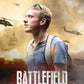 Customizable war movie poster, of a warzone with army helicopters and the white house. In the front is a photo of a young man