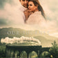 Romantic personalized movie poster of a rural countryside with a steam train on a bridge, and a hugging couple